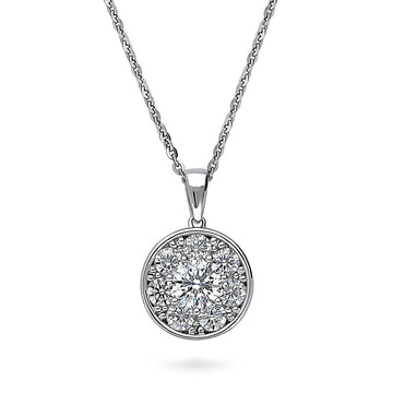 Flower Halo CZ Pendant Necklace in Sterling Silver