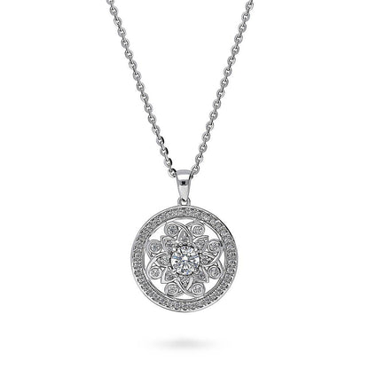 Flower Medallion Filigree CZ Set in Sterling Silver