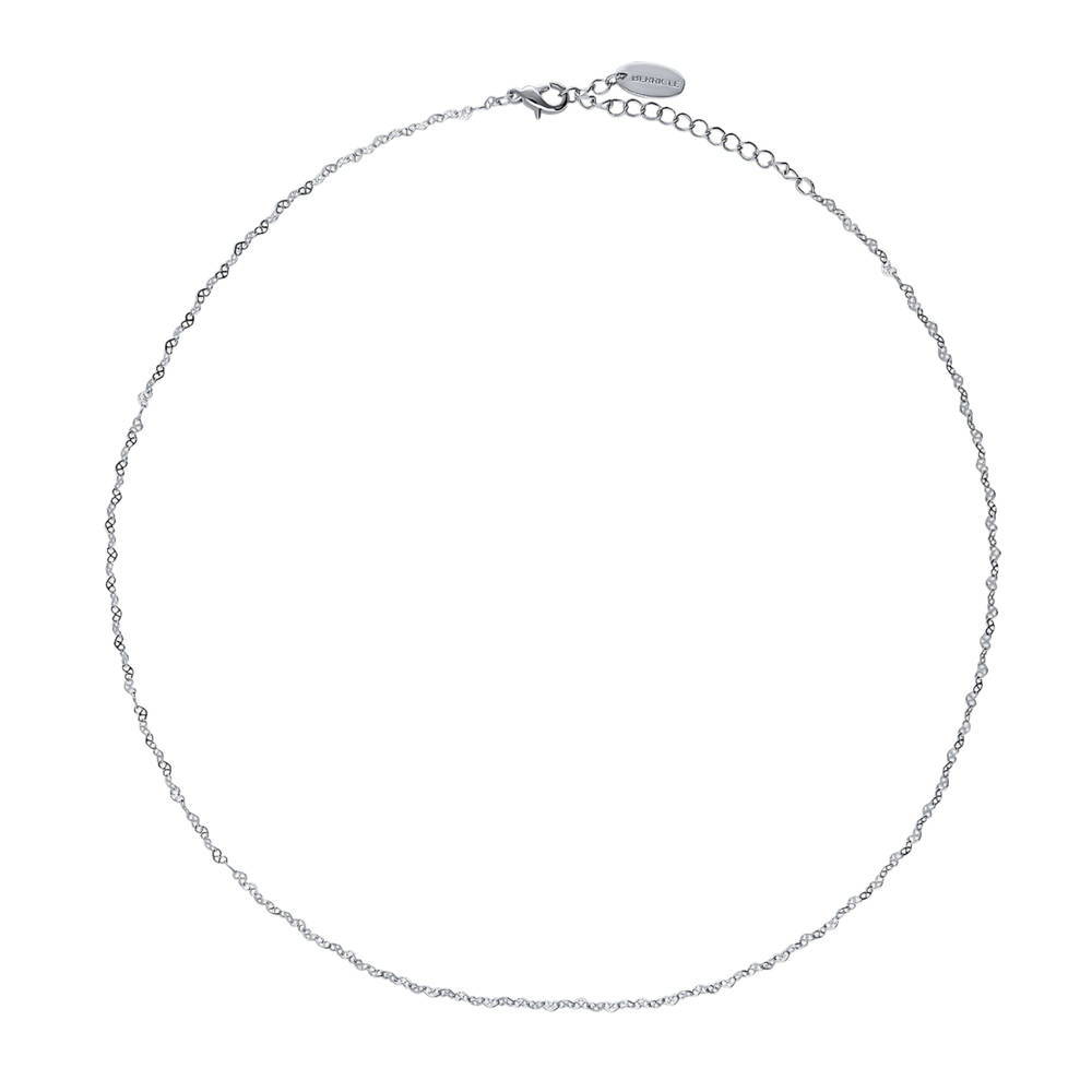 Heart Link Chain Necklace, Rhodium Plated