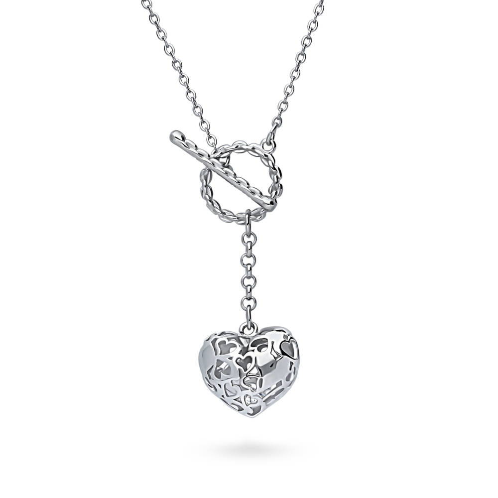 Front view of Heart Open Circle CZ Toggle Lariat Necklace, 5 of 10