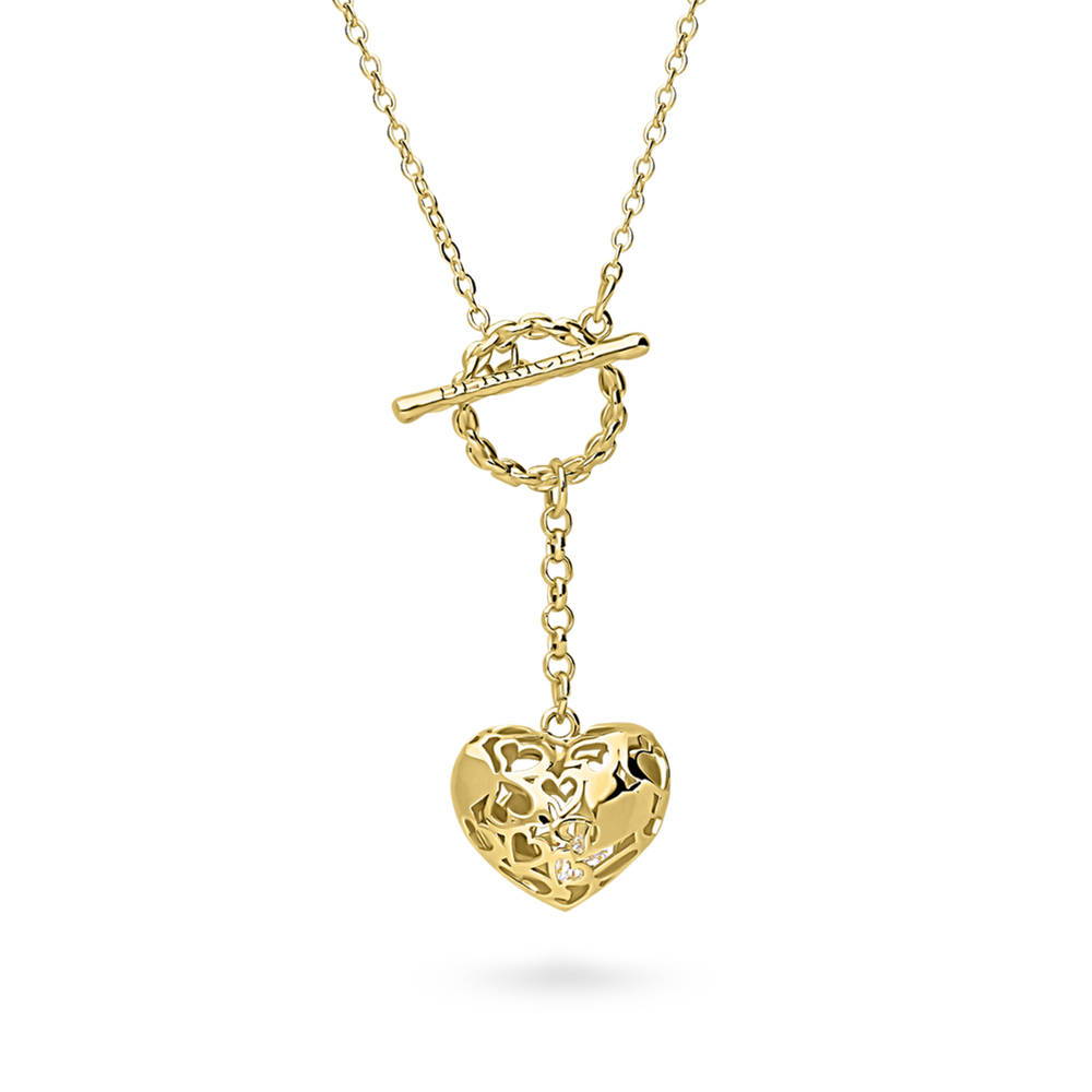 Heart Open Circle CZ Toggle Lariat Necklace