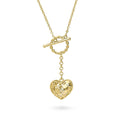 Front view of Heart Open Circle CZ Toggle Lariat Necklace, Yellow Gold Flashed
