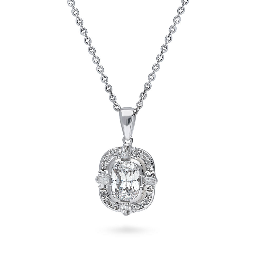 Front view of Art Deco CZ Pendant Necklace in Sterling Silver, 4 of 7