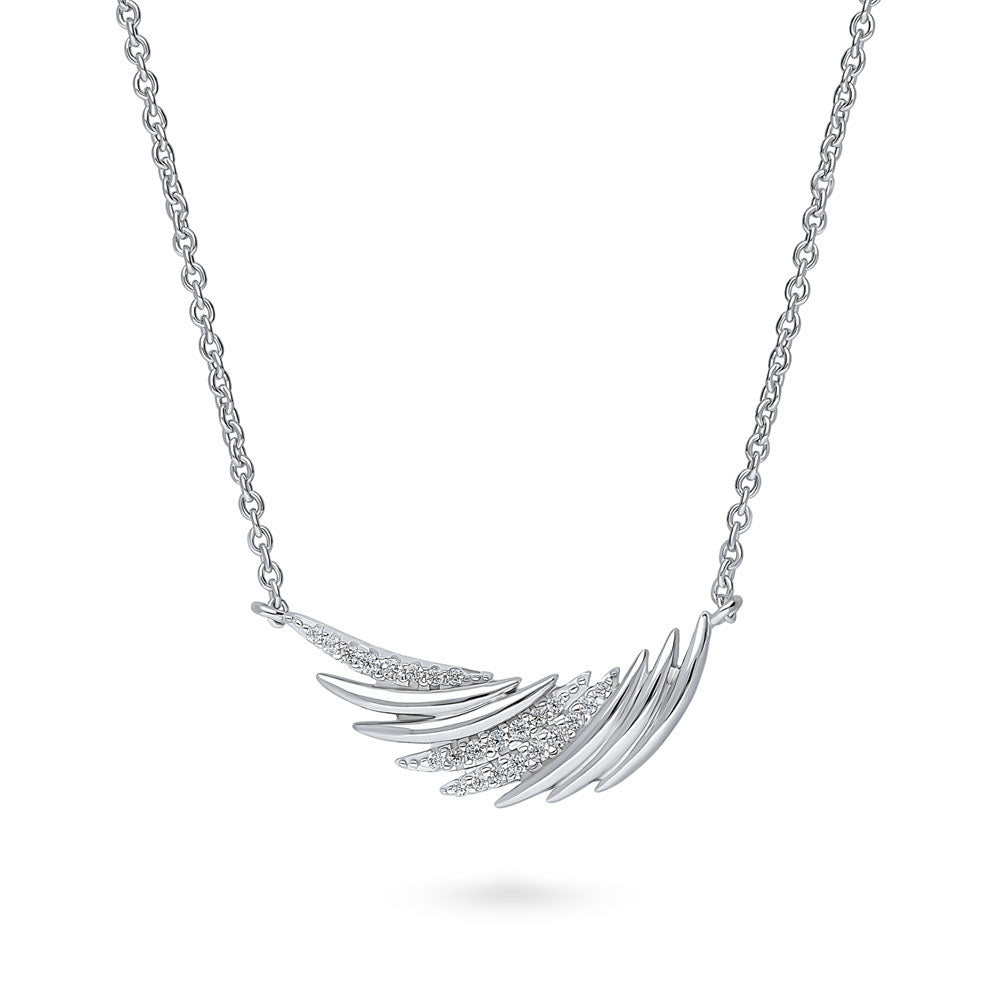 Front view of Angel Wings CZ Pendant Necklace in Sterling Silver, 3 of 5