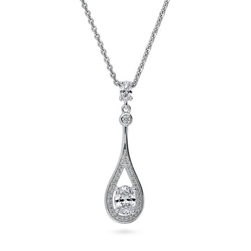 Teardrop CZ Pendant Necklace in Sterling Silver