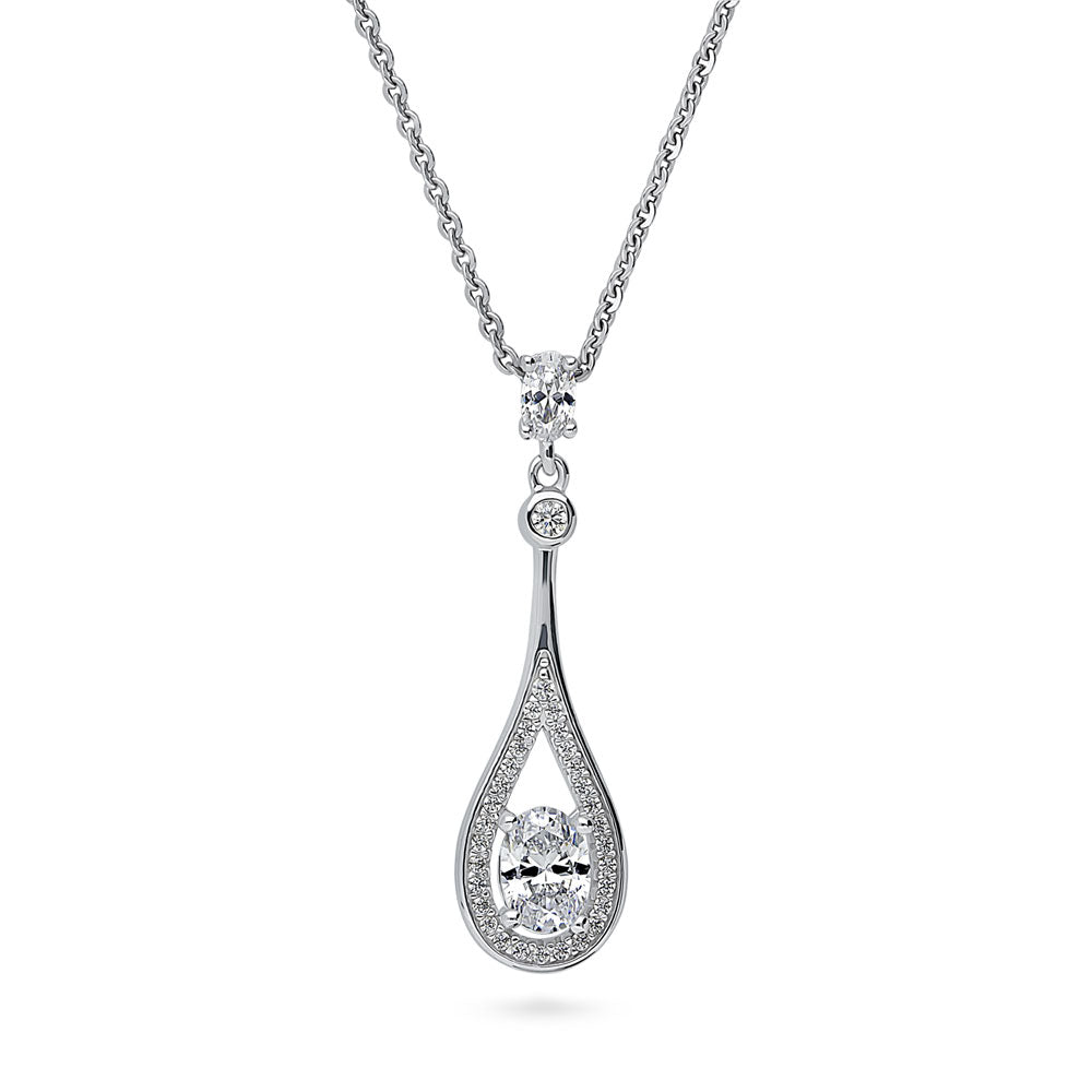 Teardrop CZ Pendant Necklace in Sterling Silver, 1 of 7