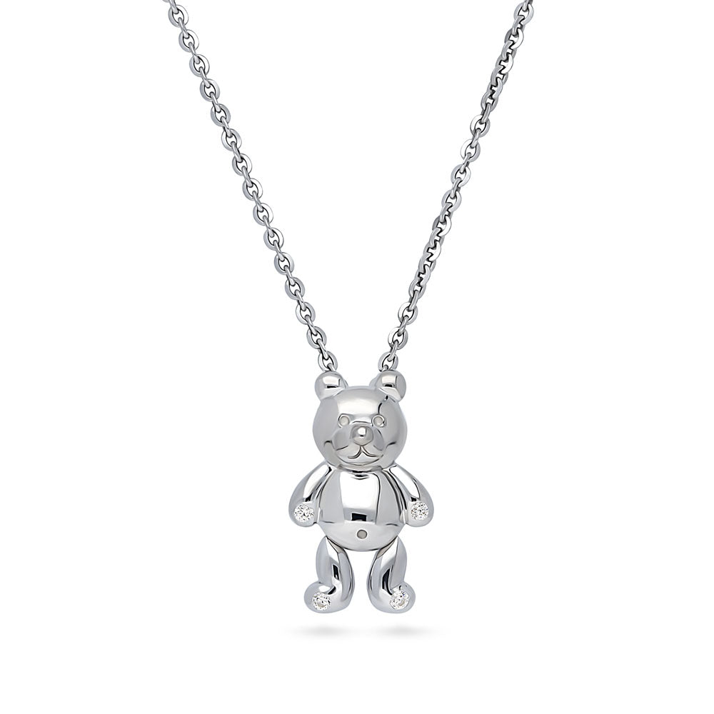 Bear CZ Pendant Necklace in Sterling Silver, 1 of 8