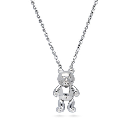 Bear CZ Pendant Necklace in Sterling Silver