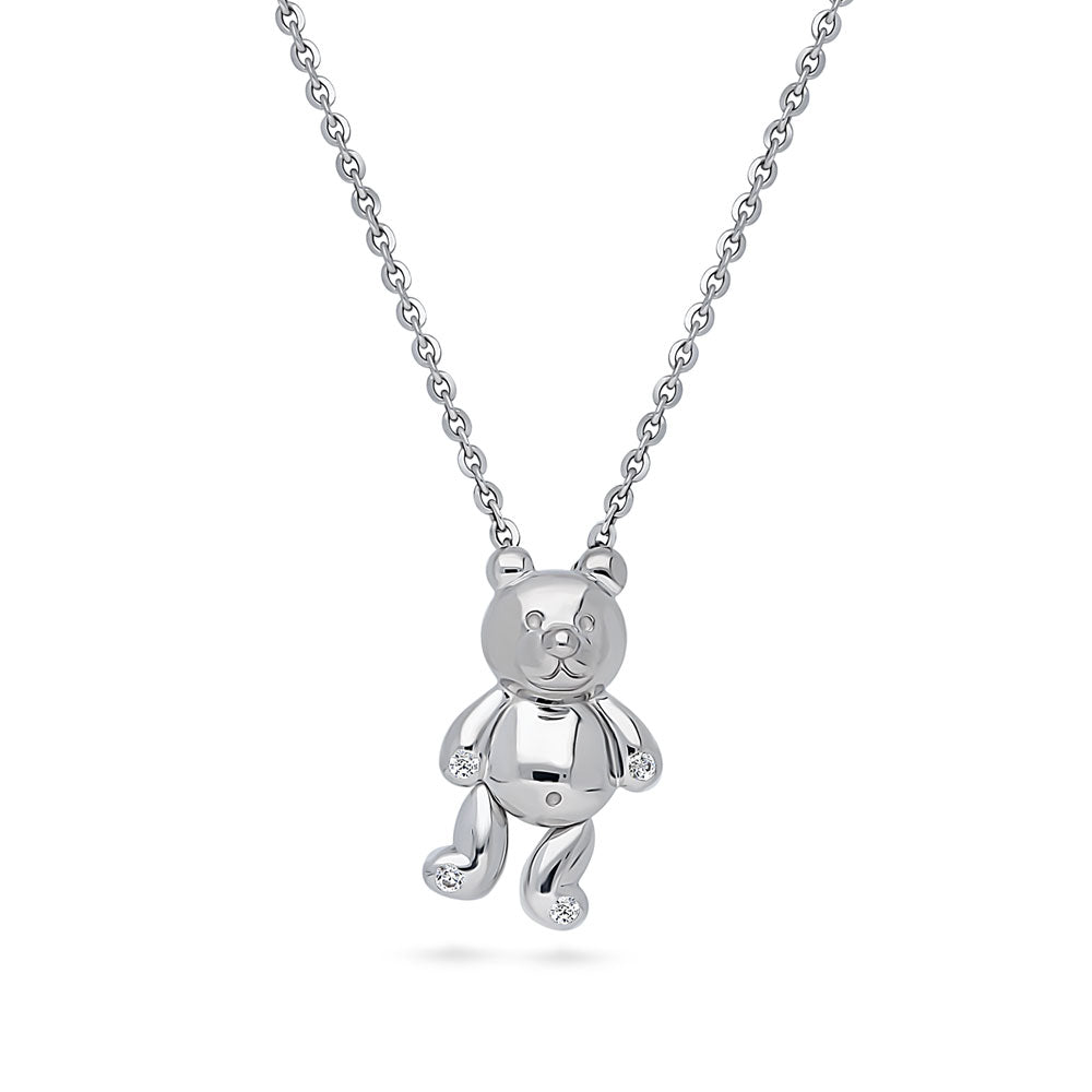 Front view of Bear CZ Pendant Necklace in Sterling Silver, 4 of 10