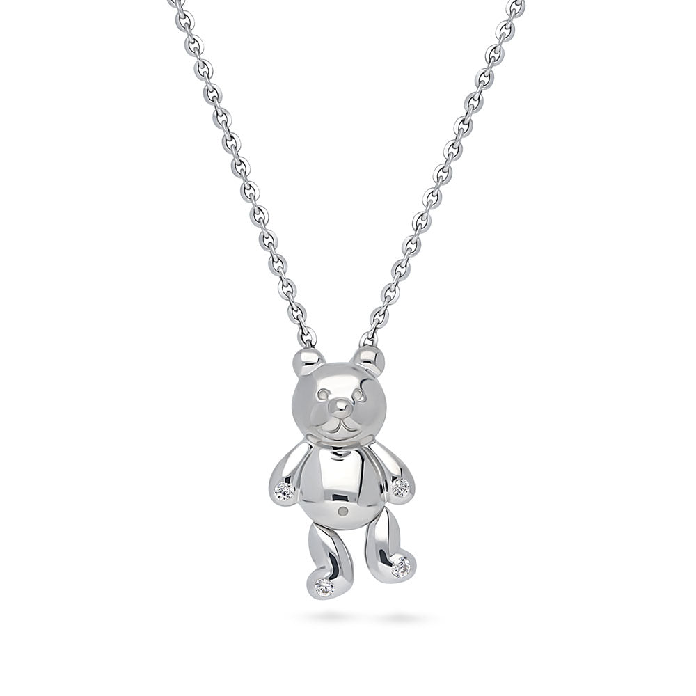 Angle view of Bear CZ Pendant Necklace in Sterling Silver, 5 of 10