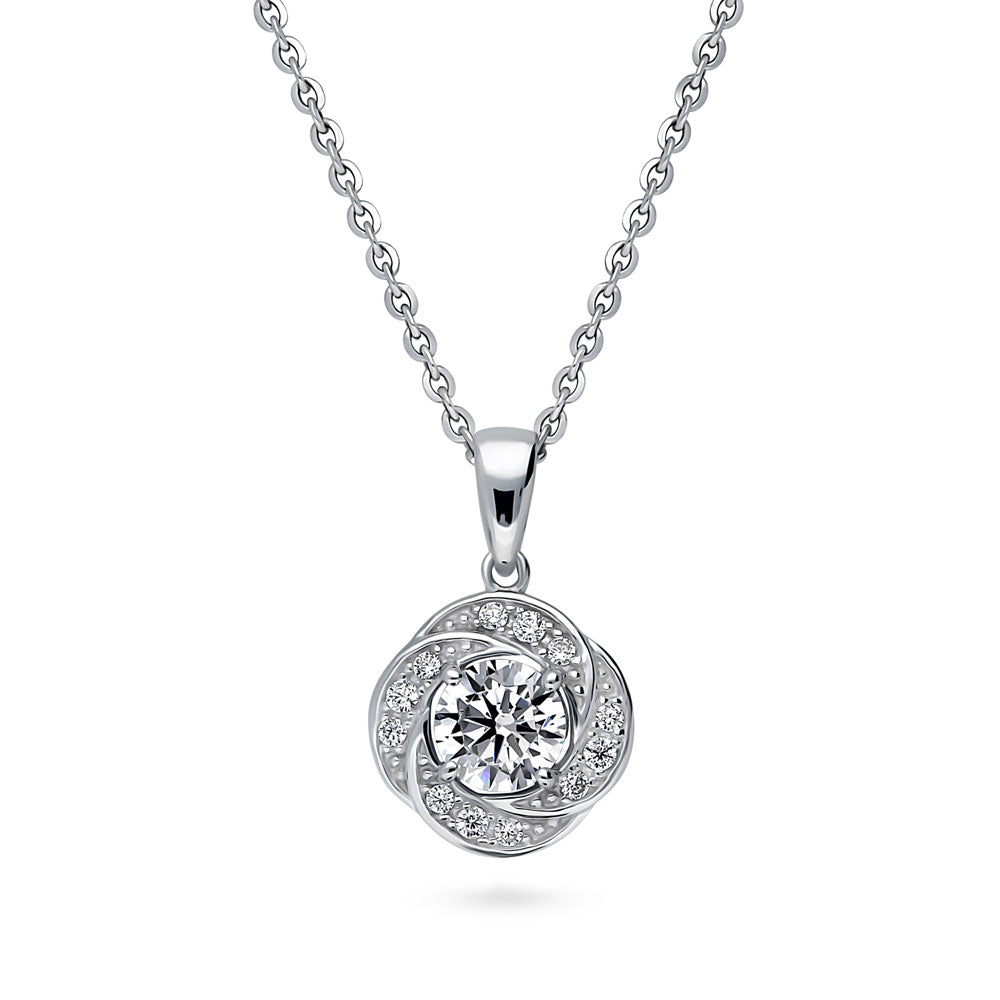 Flower Woven Halo CZ Necklace in Sterling Silver, 1 of 9