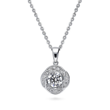 Flower Woven CZ Pendant Necklace in Sterling Silver