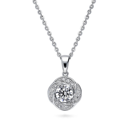 Flower Woven Halo CZ Necklace in Sterling Silver
