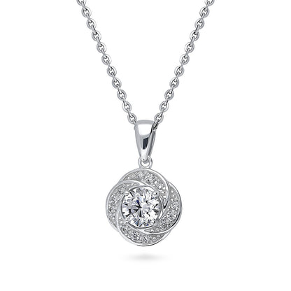 Flower Woven Halo CZ Necklace in Sterling Silver