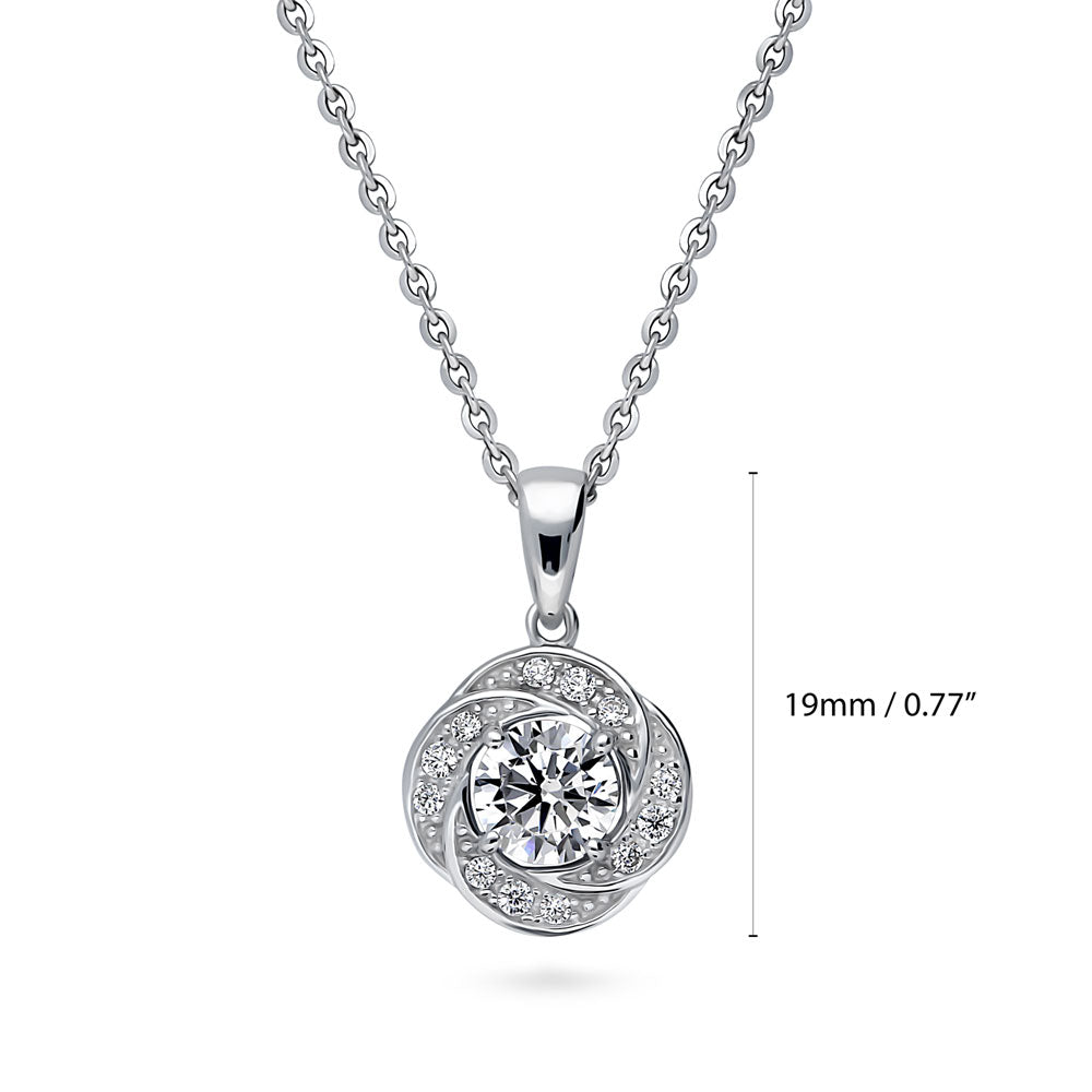 Angle view of Flower Woven Halo CZ Necklace in Sterling Silver, 5 of 9