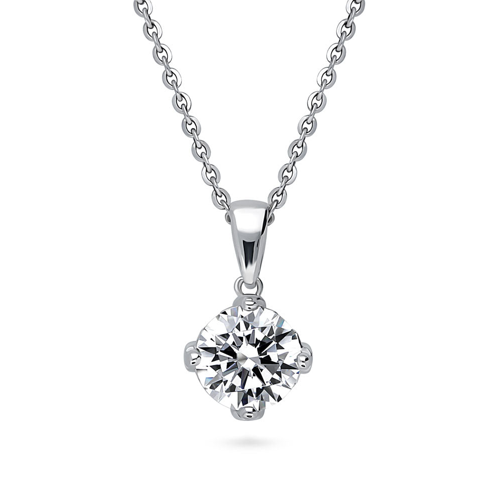 Solitaire 2ct Round CZ Pendant Necklace in Sterling Silver
