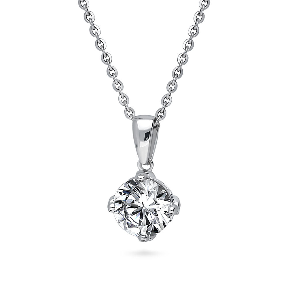 Front view of Solitaire Round CZ Necklace and Earrings Set in Sterling Silver, 8 of 13
