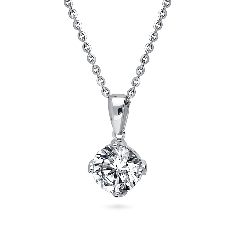 Front view of Solitaire CZ Necklace and Earrings in Sterling Silver, 8 of 13