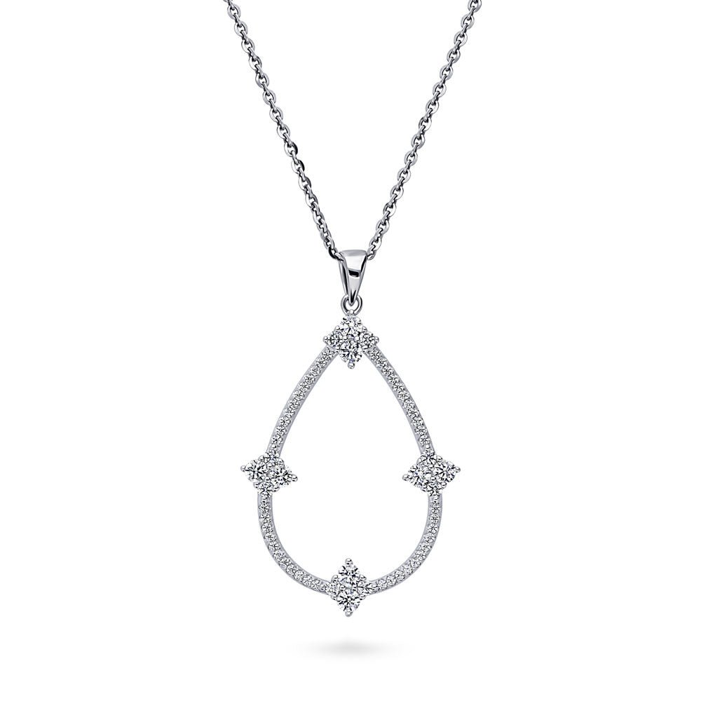 Flower Teardrop CZ Pendant Necklace in Sterling Silver, 1 of 6