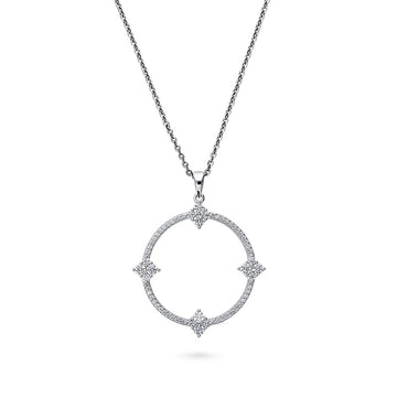 Open Circle Flower CZ Pendant Necklace in Sterling Silver