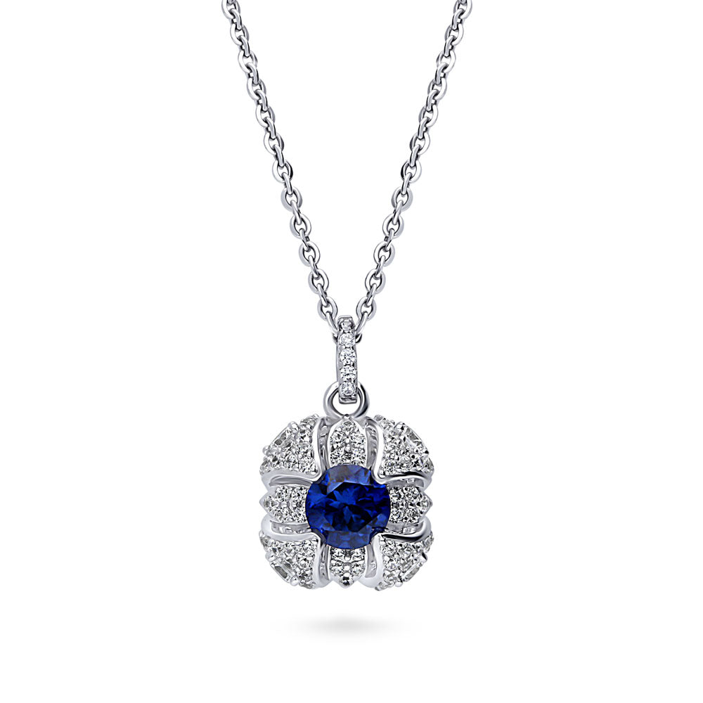 Square Sapphire-Blue CZ Necklace in Sterling Silver, 1 of 8