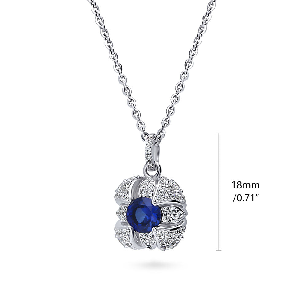 Square Simulated Blue Sapphire CZ Pendant Necklace in Sterling Silver