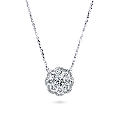 Flower Halo CZ Necklace in Sterling Silver