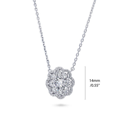 Flower Halo CZ Necklace in Sterling Silver