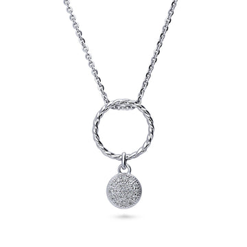 Open Circle Cable CZ Pendant Necklace in Sterling Silver