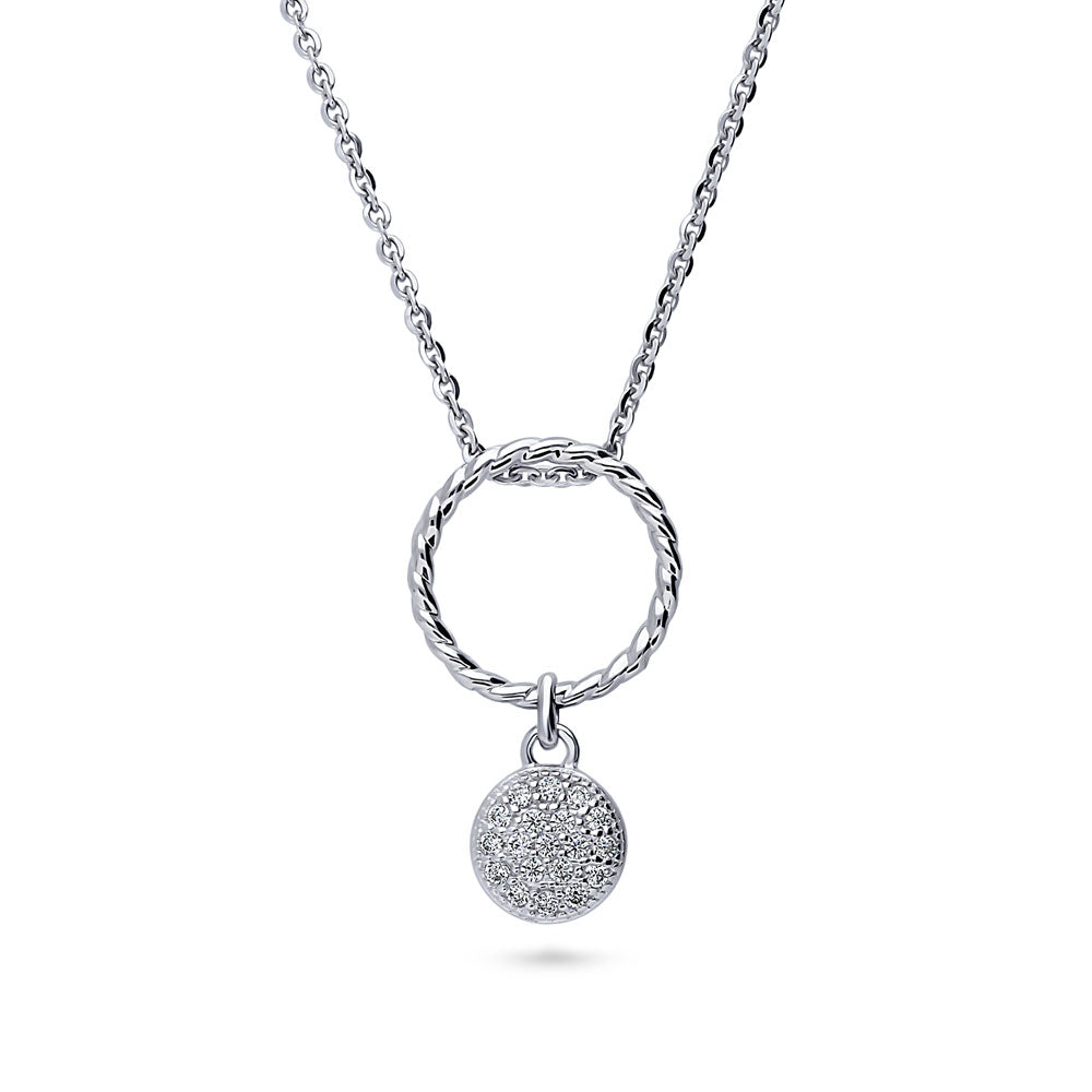 Disc Open Circle CZ Necklace and Hoop Earrings Set in Sterling Silver