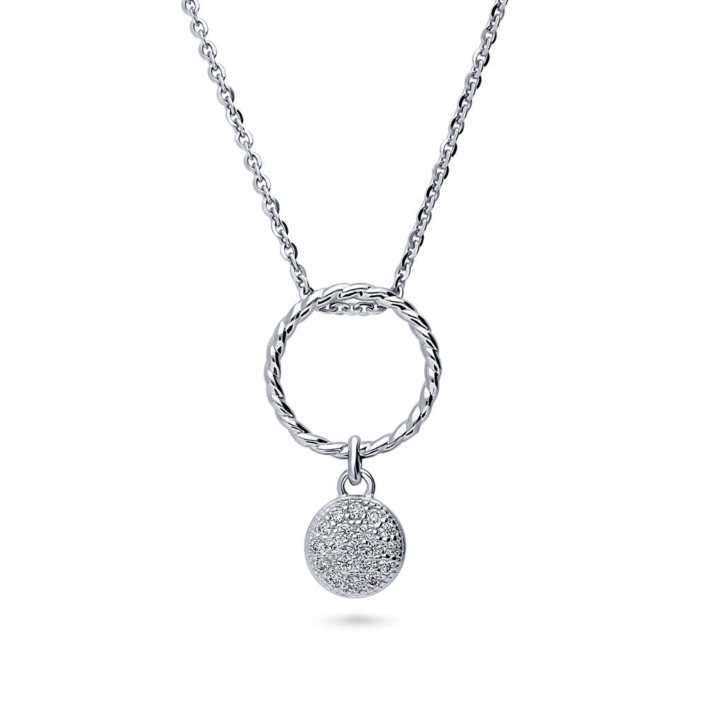 Disc Open Circle CZ Necklace and Hoop Earrings Set in Sterling Silver, 5 of 12