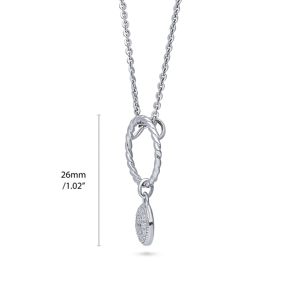 Front view of Open Circle Cable Coin CZ Necklace in Sterling Silver, 4 of 7