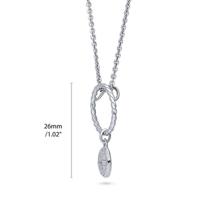 Open Circle Cable Coin CZ Necklace in Sterling Silver
