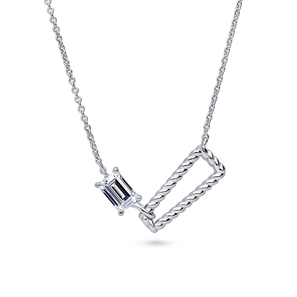 Cable Trapezoid CZ Pendant Necklace in Sterling Silver
