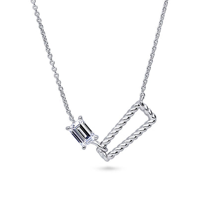 Cable Trapezoid CZ Necklace in Sterling Silver