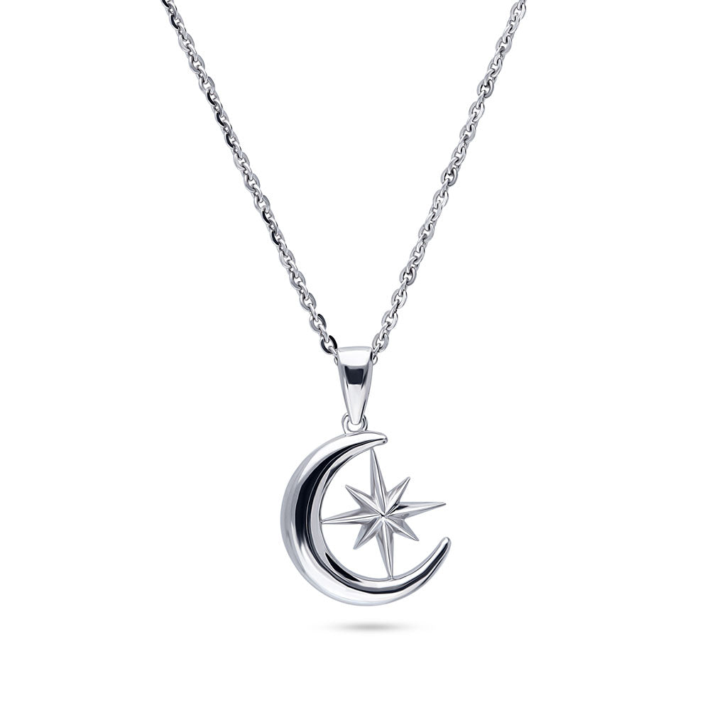 Crescent Moon North Star Pendant Necklace in Sterling Silver, 1 of 7