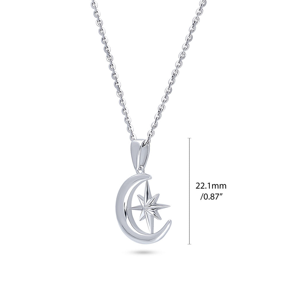 Front view of Crescent Moon North Star Necklace in Sterling Silver, 4 of 7