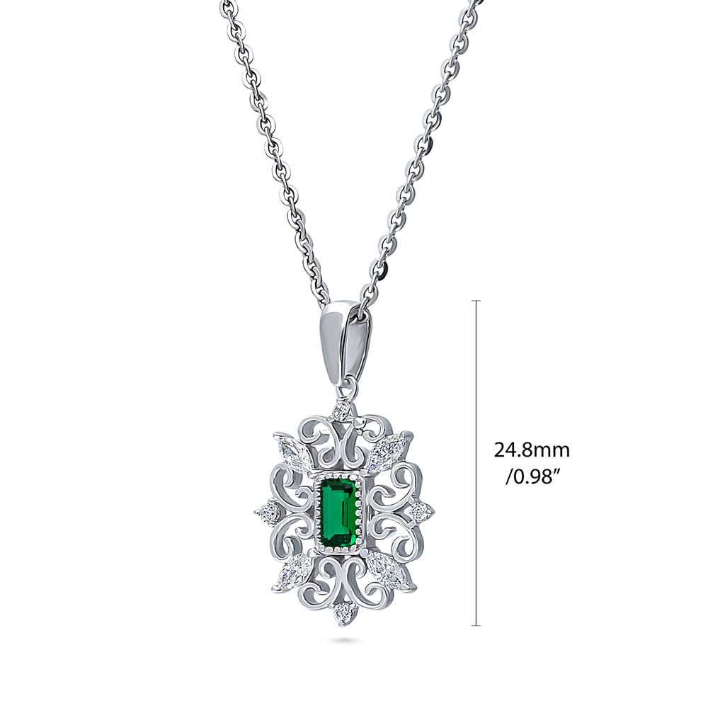 Art Deco Filigree CZ Pendant Necklace in Sterling Silver