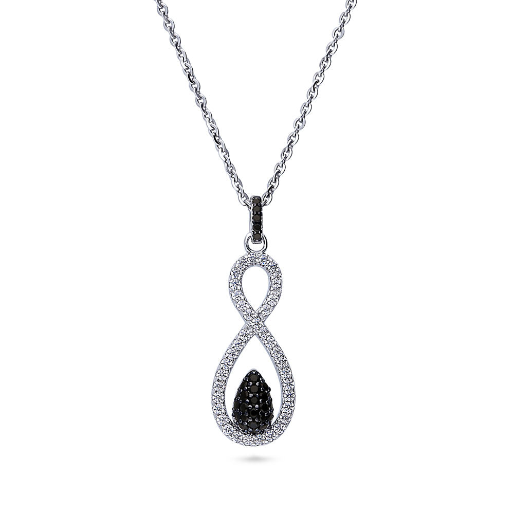 Black and White Woven Infinity CZ Necklace in Sterling Silver
