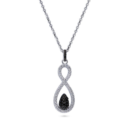 Black and White Woven Infinity CZ Necklace in Sterling Silver