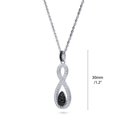 Black and White Woven Infinity CZ Necklace in Sterling Silver