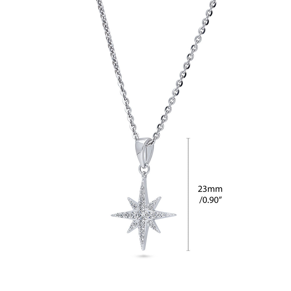 North Star CZ Necklace and Earrings Set in Sterling Silver, front view
