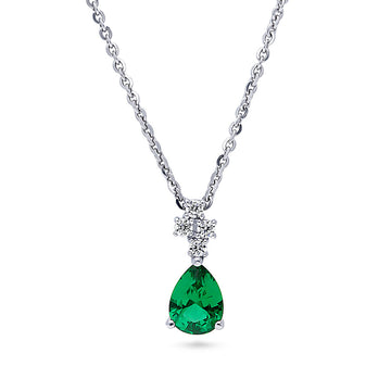Cluster Simulated Emerald CZ Pendant Necklace in Sterling Silver