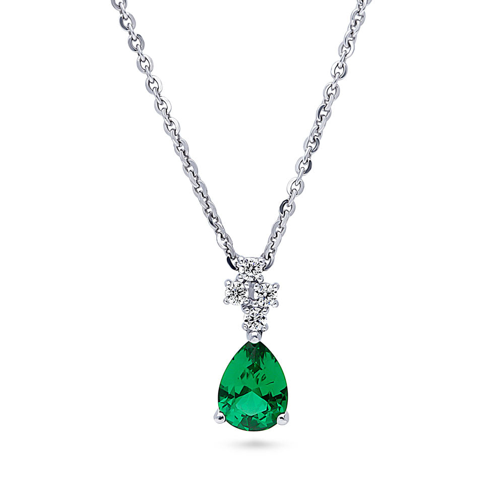 Cluster Simulated Emerald CZ Pendant Necklace in Sterling Silver, 1 of 6