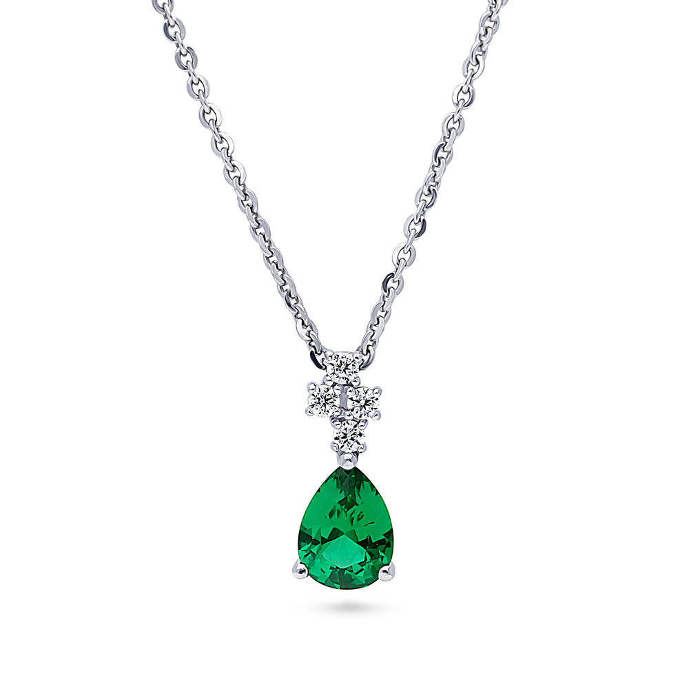 Cluster Emerald-Green CZ Necklace in Sterling Silver