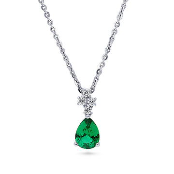 Cluster Simulated Emerald CZ Pendant Necklace in Sterling Silver