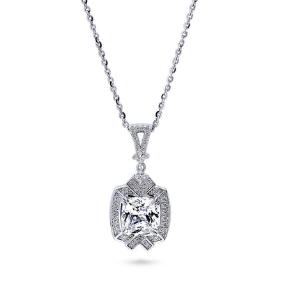 Arrow Halo Art Deco CZ Necklace in Sterling Silver