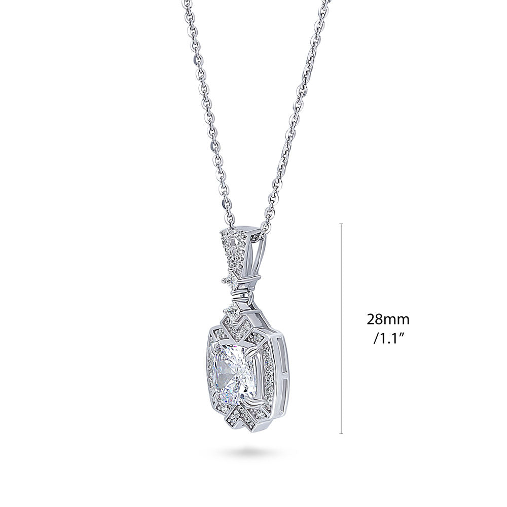 Arrow Halo Art Deco CZ Necklace in Sterling Silver