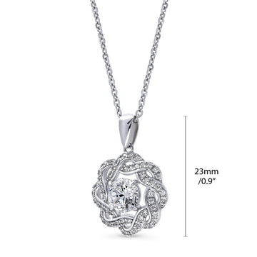 Flower Woven CZ Pendant Necklace in Sterling Silver