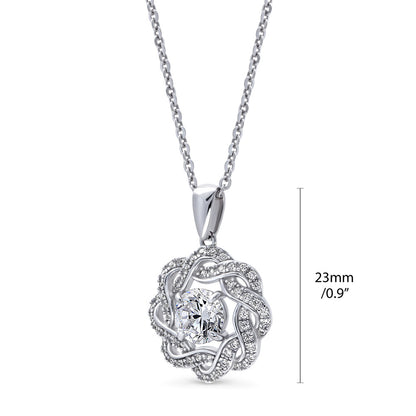 Flower Woven Ribbon Wreath CZ Set in Sterling Silver